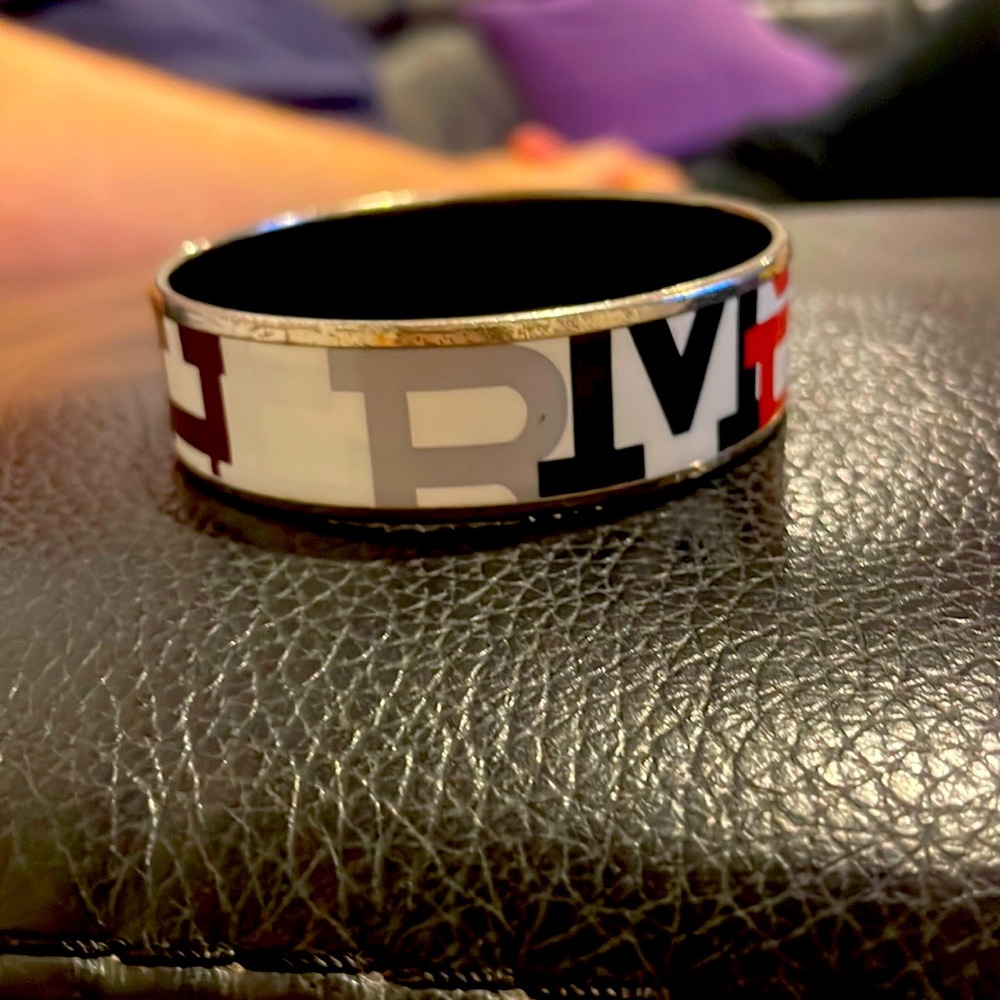 Hermes Black White Red Gray & Brown Bangle Bracelet